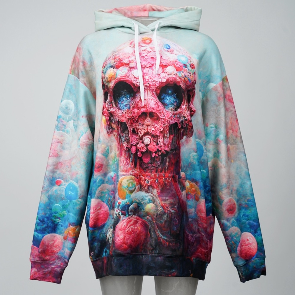New Bubble Gum Skull Oversize Hoodie by Mr Gugu & Miss Go